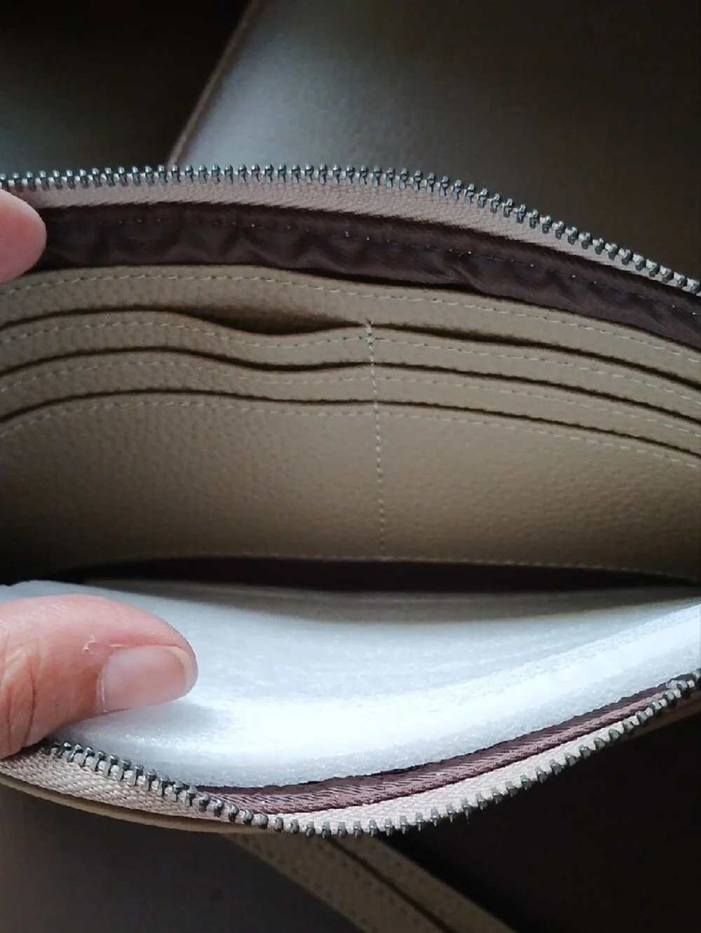 Textured Beige Leather Wristlet Clutch
